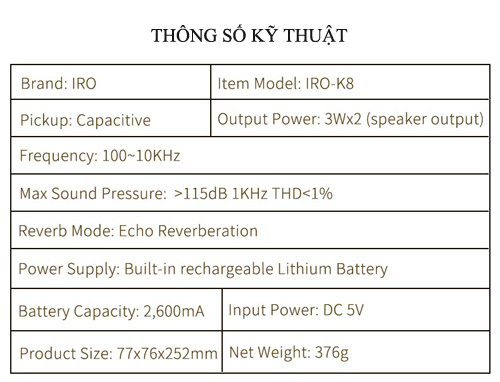 Microphone - Loa Bluetooth 2 IN 1 IRO K8