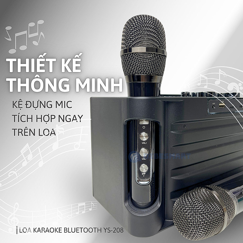 Loa bluetooth karaoke Su-Yosd YS-208, kèm 2 micro8