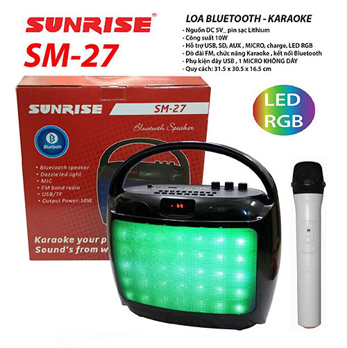 Loa karaoke bluetooth Sunrise SM-27, loa xách tay kèm 1 mic