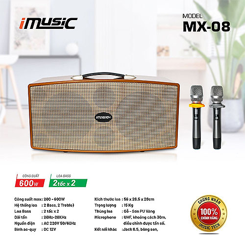 Loa karaoke mini iMusic MX-08, kèm theo 2 mic UHF