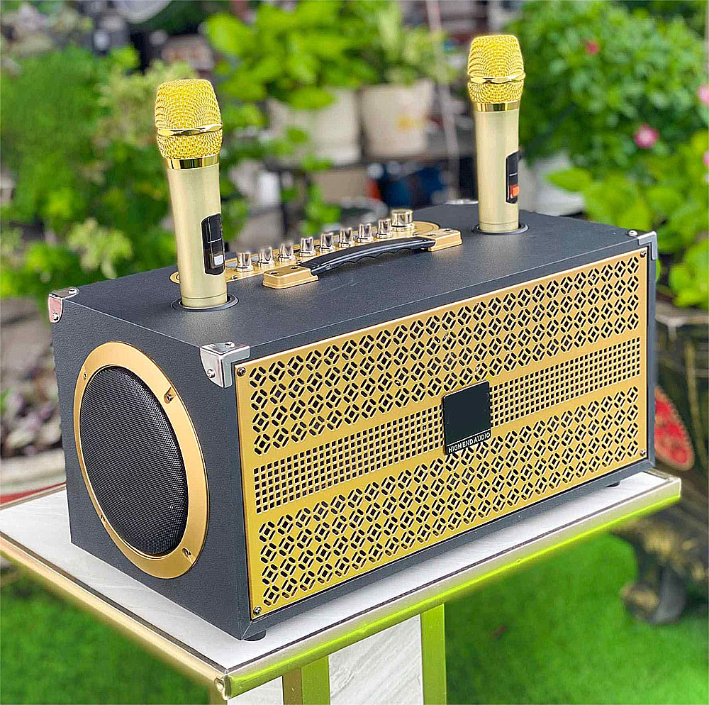 Loa karaoke xách tay V9 Promax, 2 mic ko dây