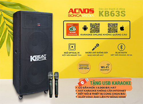 Loa kéo ACNOS KB63S, dàn karaoke di động 2 bass kiểu thùng đứng