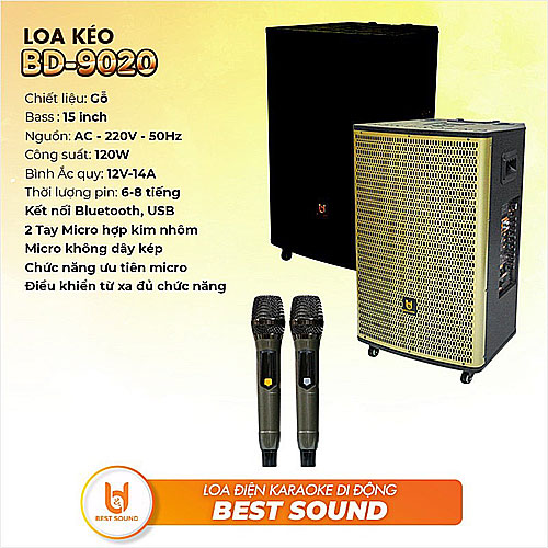 Loa kéo Best Sound BD-9020, bass 4 tấc, 2 mic ko dây