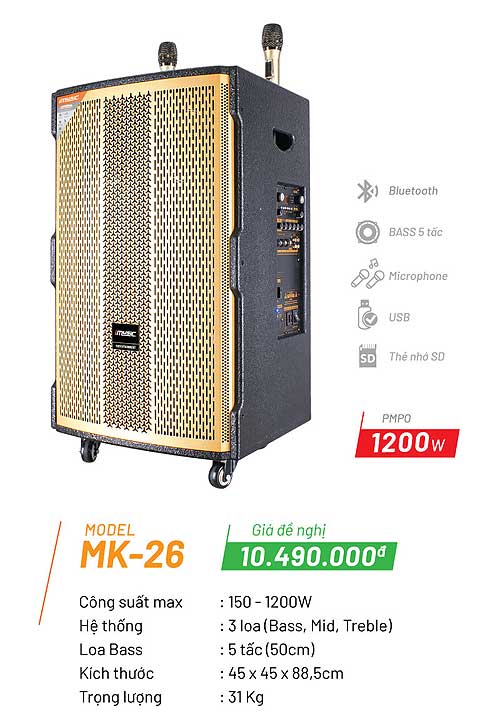 Loa kéo di động iMusic MK26, loa hát karaoke công suất lớn