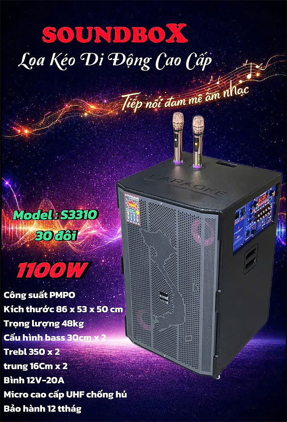 Loa kéo di động Soundbox S3310 Loa kéo di động Soundbox S3310, 2 bass 30