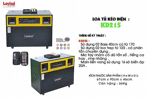 Loa kéo điện Lovina KD215, 2 bass 40