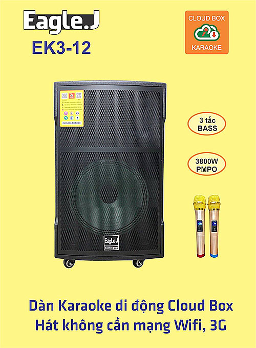 Loa kéo Eagel EK3-12, hát karaoke cloud box trên điện thoại