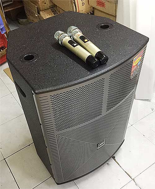 Loa kéo Hosan 18Y, loa karaoke bass 5 tấc, 2 micro UHF