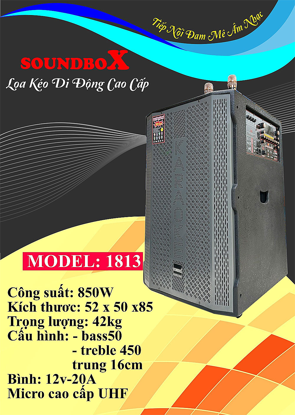 Loa kẹo kéo Sounbox SB-1813, kèm 2 mic UHF