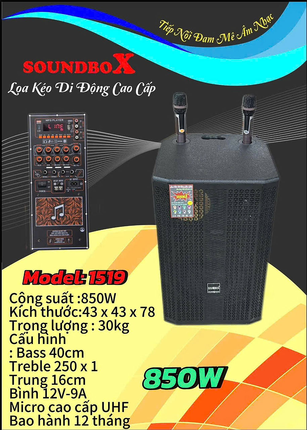 Loa kẹo kéo Soundbox 1519 Loa kẹo kéo Soundbox 1519, 3 đường tiếng