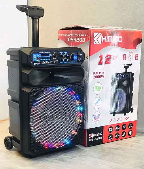 Loa kéo KImiso QS-1208, loa karaoke vỏ nhựa, bass 3 tấc