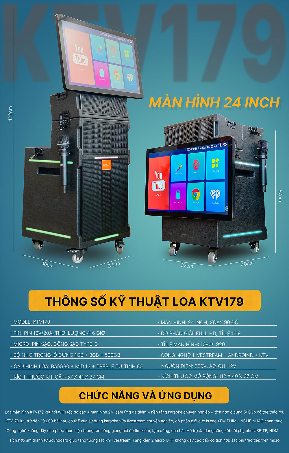 Loa kéo KTV 179, loa karaoke 3 đường tiếng