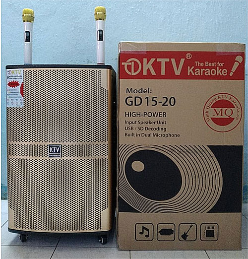 Loa kéo KTV GD15-20, loa di động công suất lớn, kèm 2 mic