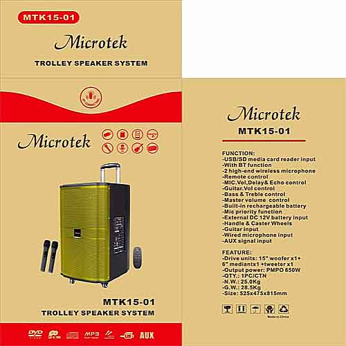 Loa kéo Microtek MTK15-01, loa karaoke bass 4 tấc, PMPO 650W