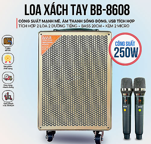 Loa kéo mini BAAB BB-8608, 2 đường tiếng