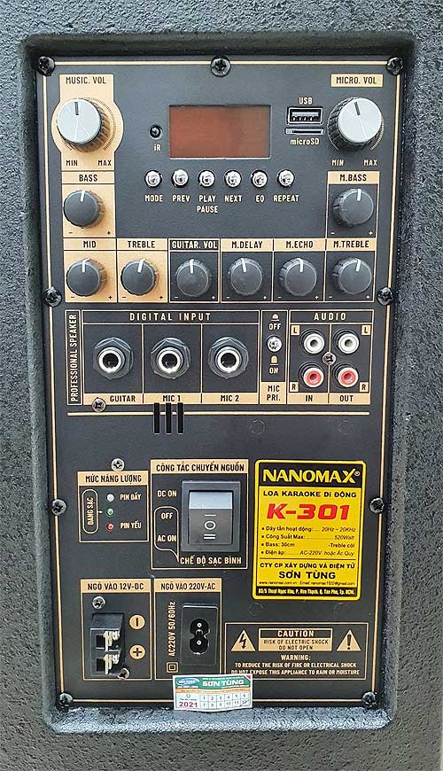 Loa kéo Nanomax K-301, loa karaoke 2 đường tiếng