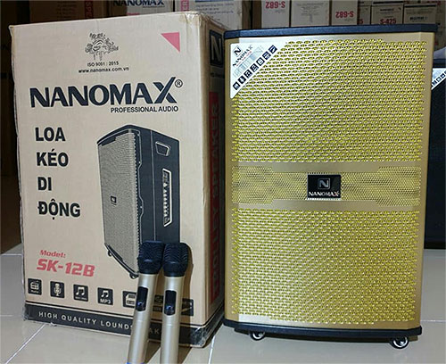 Loa kéo Nanomax SK-12B, loa di động karaoke vỏ gỗ 3.5 tấc
