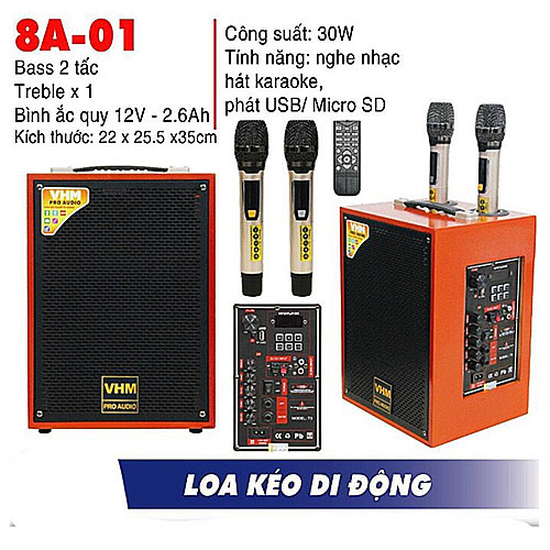 Loa kéo Pro Audio 8A-01, loa du lịch và karaoke mini