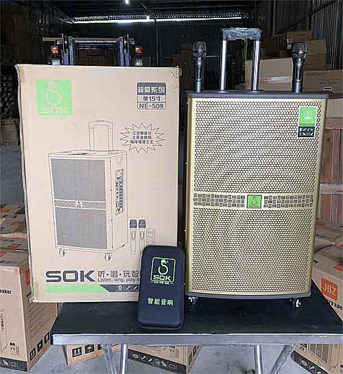 Loa kéo SOK NE-509, loa karaoke di động vỏ gỗ, bass 4 tấc