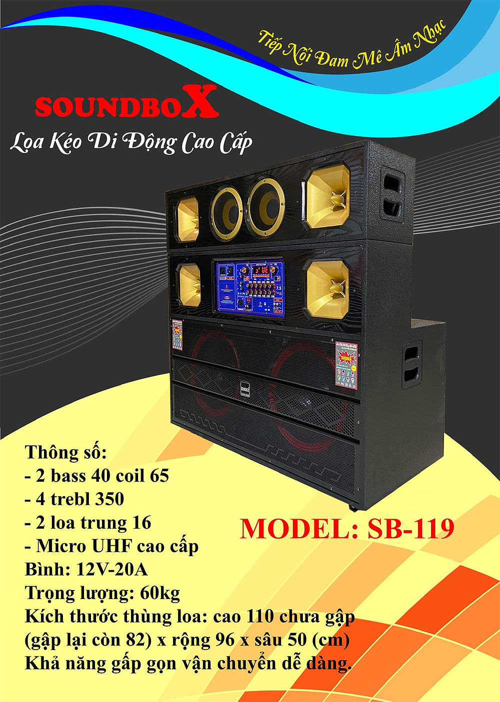 Loa kéo tủ Soundbox SB-119, 2 bass 40