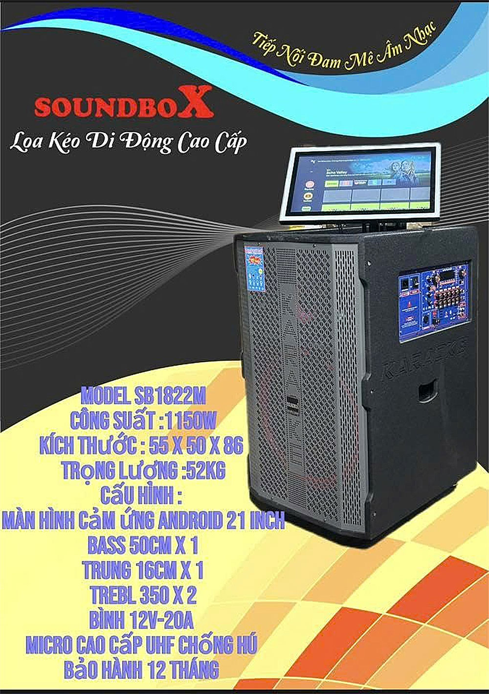 Loa Kéo Soundbox SB-1822M, màn hình 21 inch