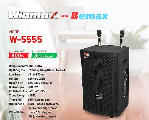 Loa kéo Winmax W5555, loa karaoke 2 đường tiếng