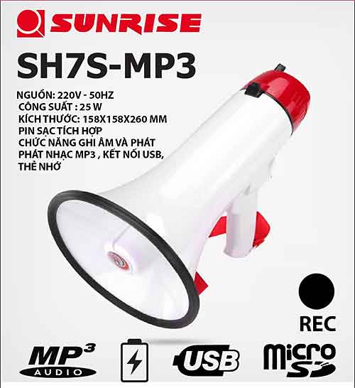 Loa phóng thanh Sunrise SH7S-MP3, công suất 25W