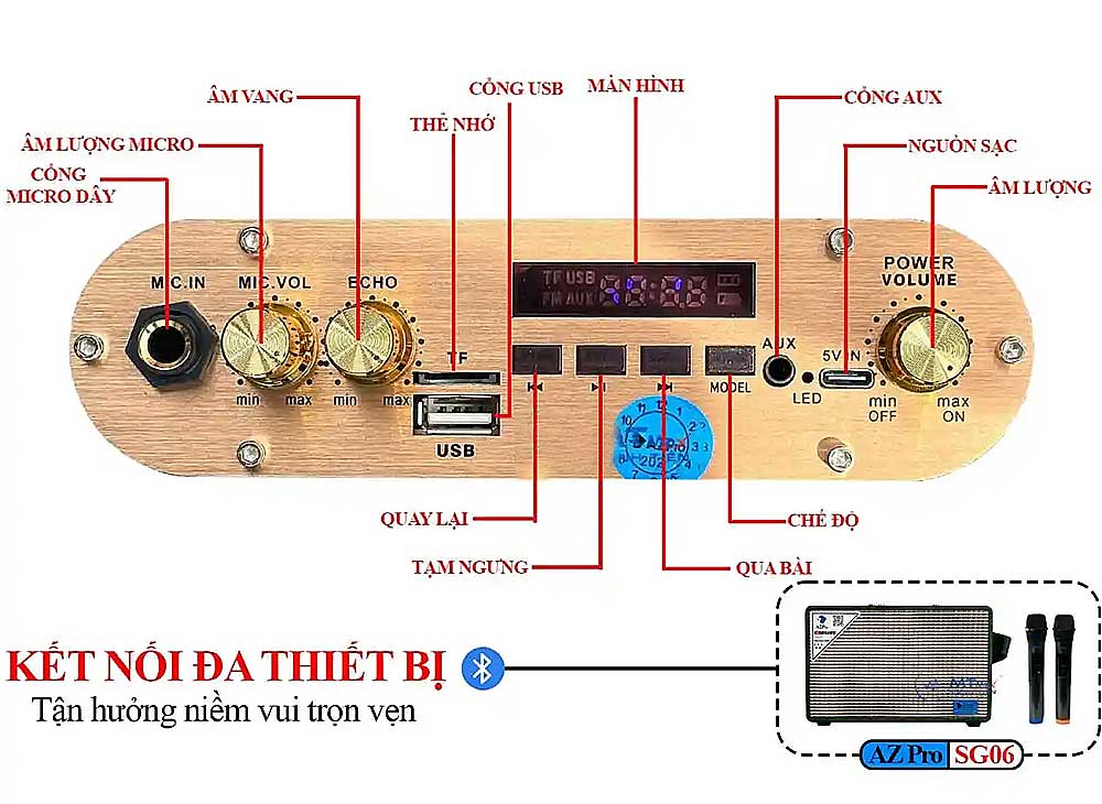 Loa xách tay AZpro AZ-SG06 Plus Loa xách tay AZpro AZ-SG06 Plus, 2 đường tiếng