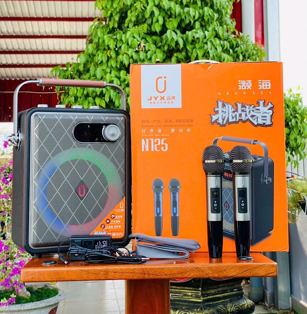 Loa xách tay JYX N125, kèm 2 mic sạc