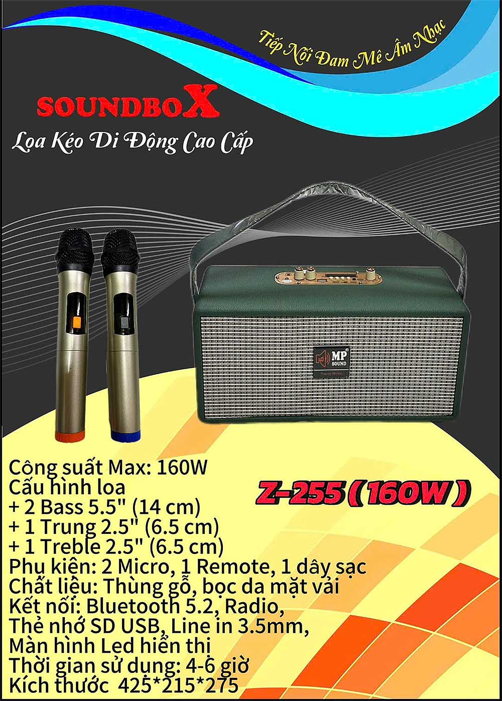 Loa xách tay MPSound Z-255, kèm 2 micro