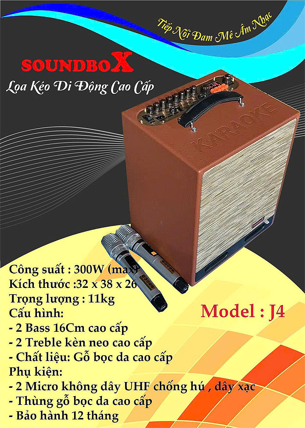 Loa xách tay Sounbox J4, 2 bass 16cm