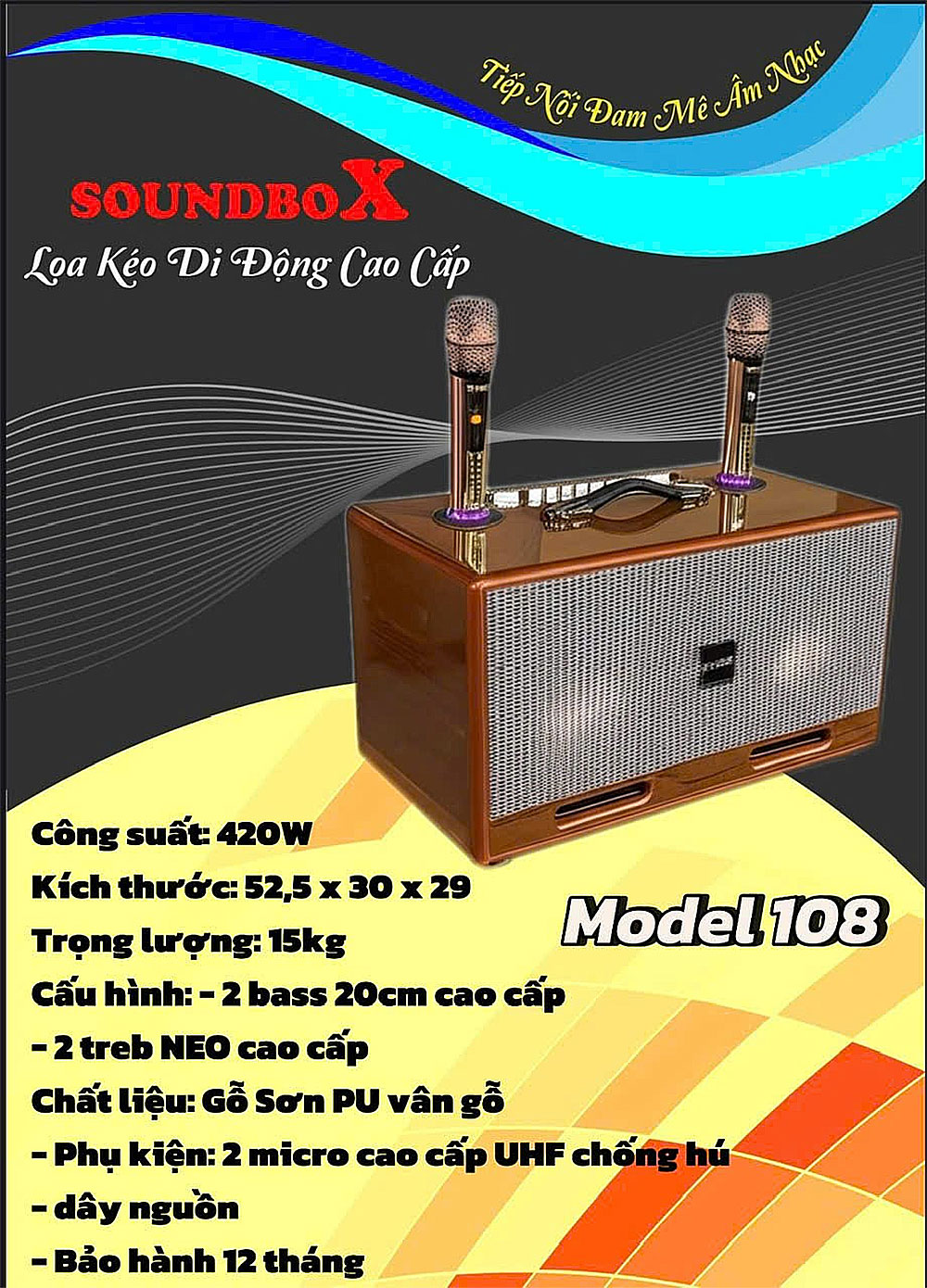 Loa xách tay Soundbox 108, 2 mic UHF