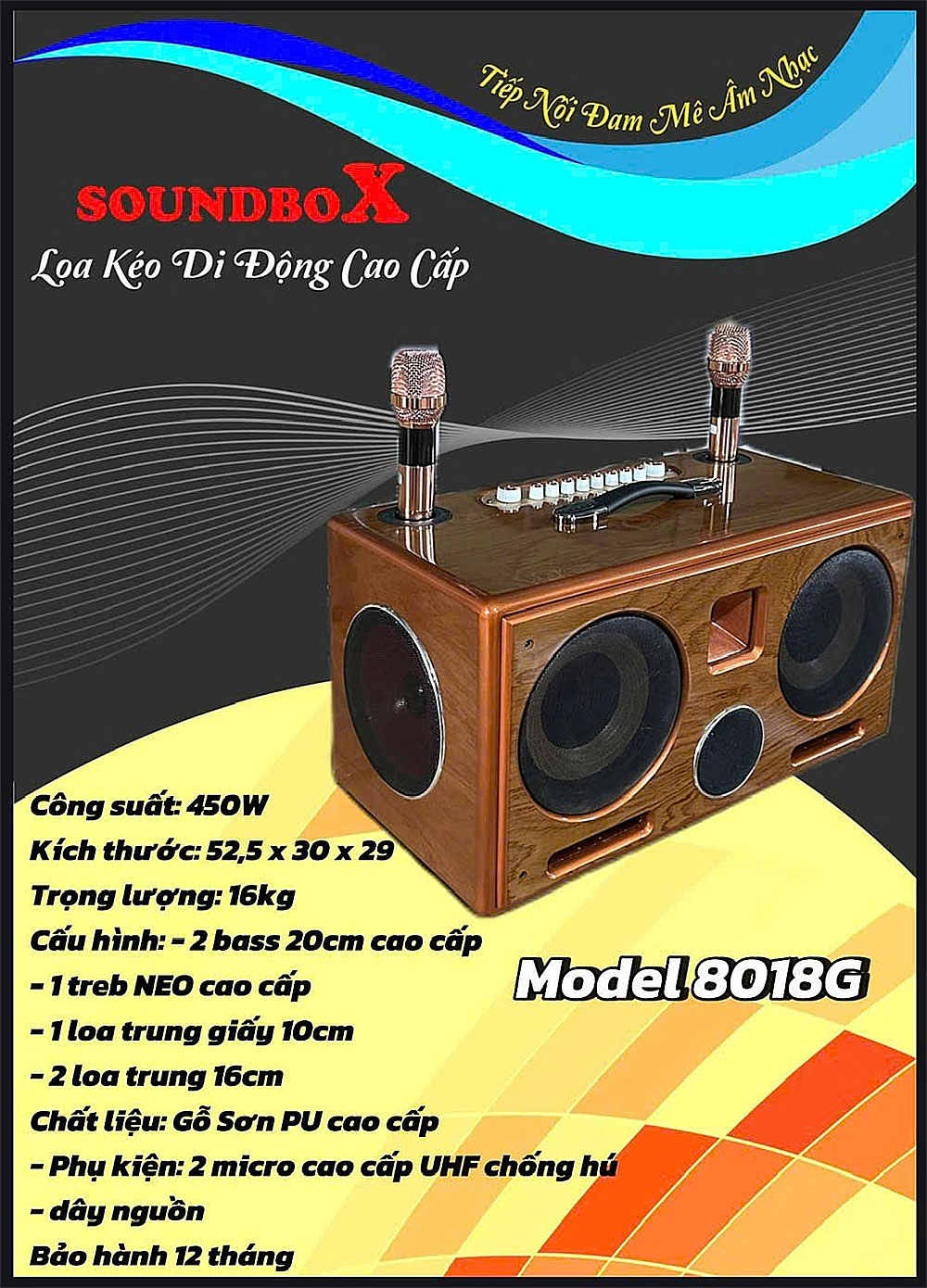 Loa xách tay Soundbox 8018G, 2 bass 20
