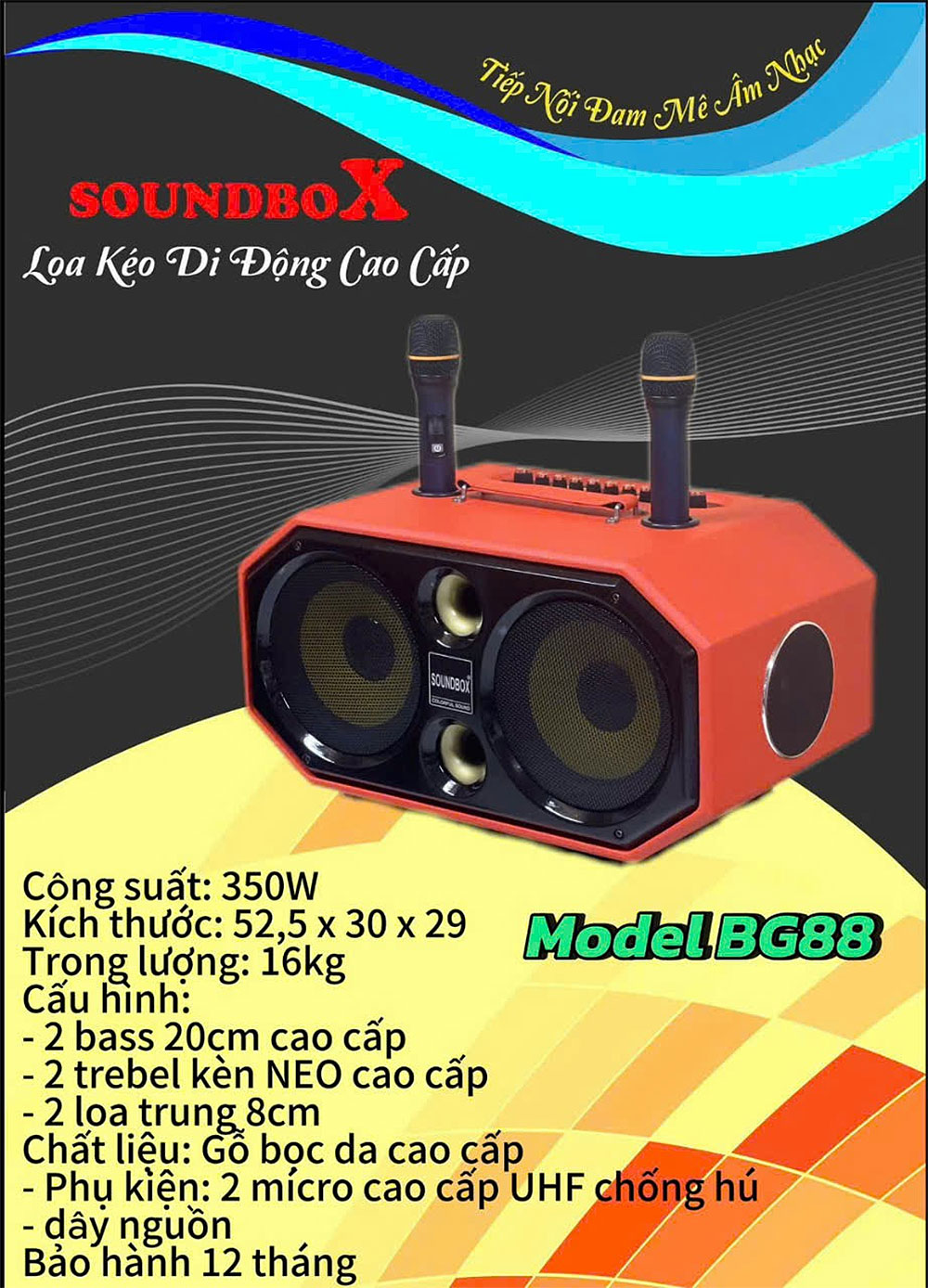 Loa xách tay Soundbox BG88, 3 đường tiếng
