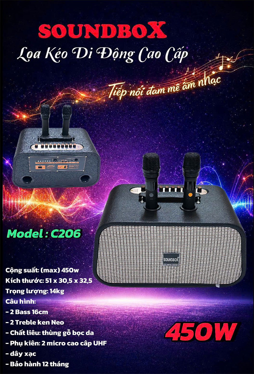 Loa xách tay Soundbox C206, 2 bass 16cm