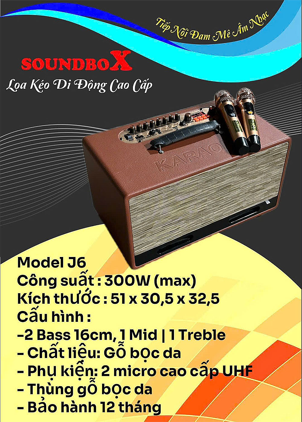 Loa xách tay Soundbox J6, 3 đường tiếng