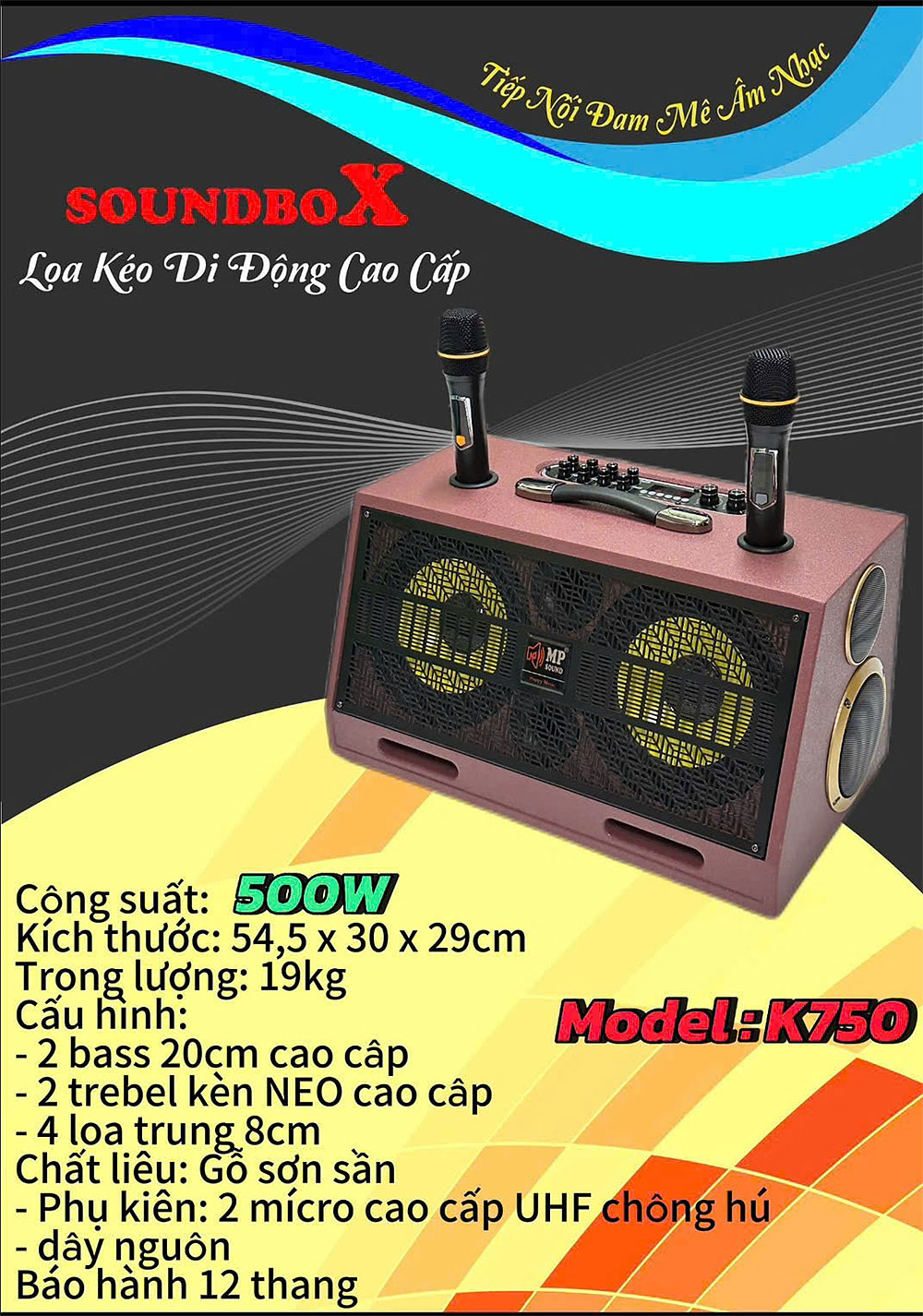 Loa xách tay Soundbox K750 Loa xách tay Soundbox K750, 2 bass 20