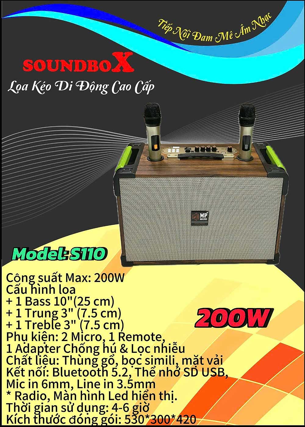 Loa xách tay Soundbox S110, 3 đường tiếng