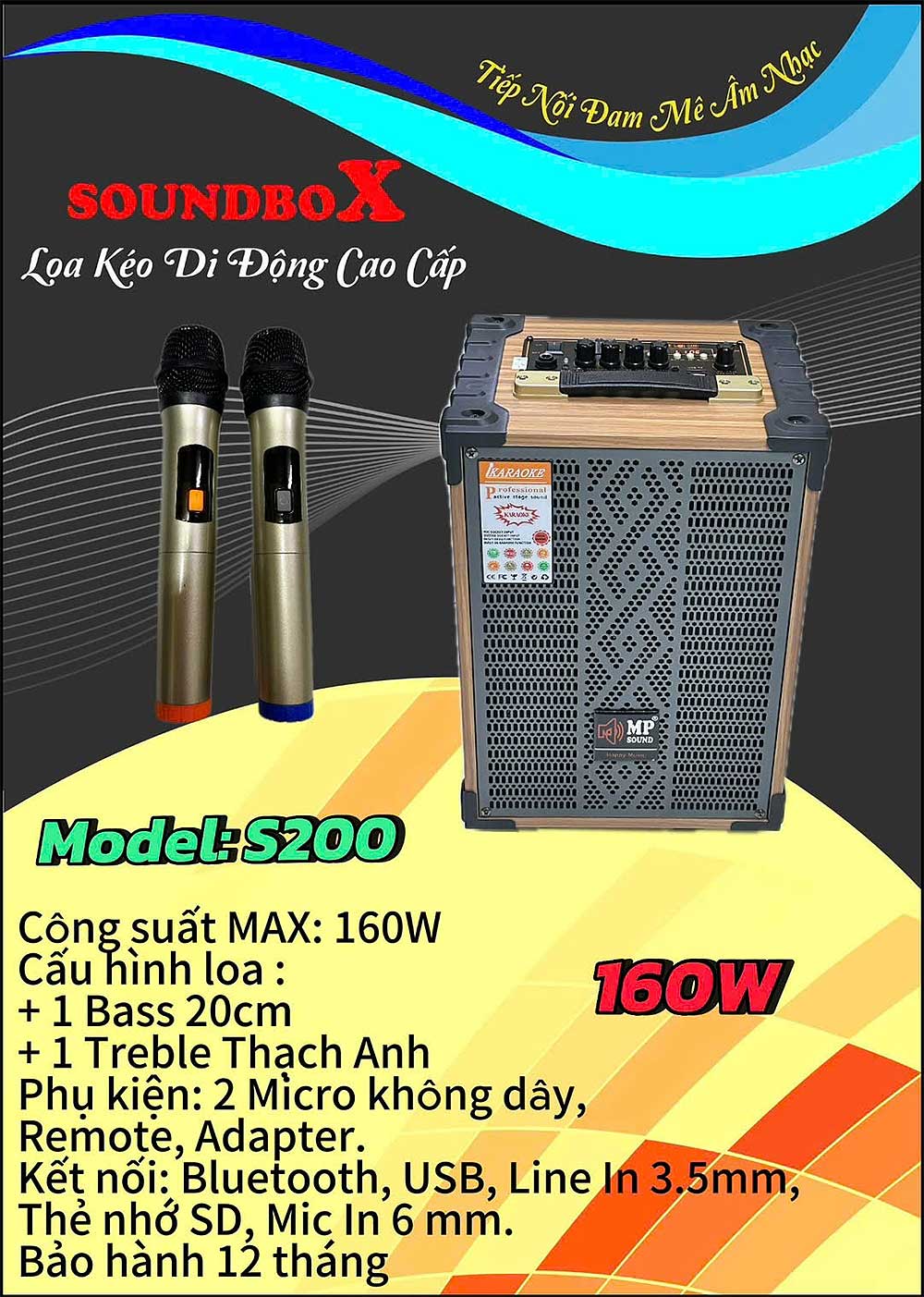Loa xách tay Soundbox S200, 2 đường tiếng