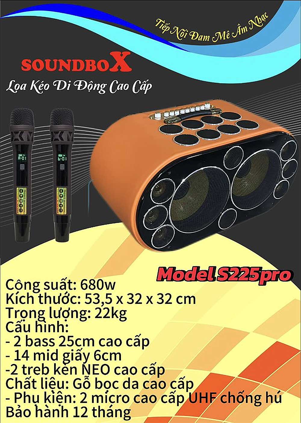 Loa xách tay Soundbox S225Pro, 2 bass 25