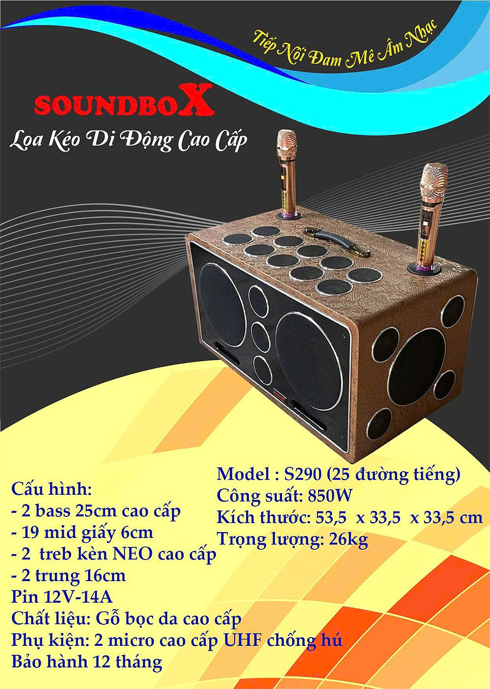 Loa xách tay Soundbox S290, 25 củ loa