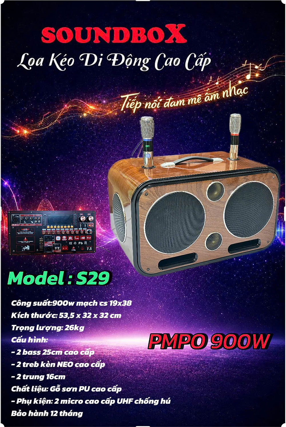 Loa xách tay Soundbox S29 Loa xách tay Soundbox S29, 2 bass 20