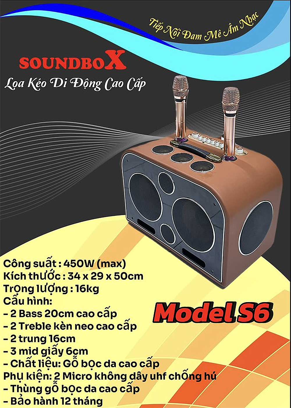 Loa xách tay Soundbox S6, 2 bass 20