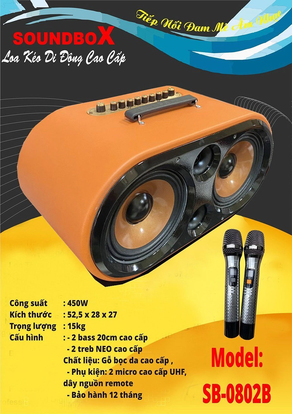 Loa xách tay Soundbox SB-0802B, 2 bass 2 tấc