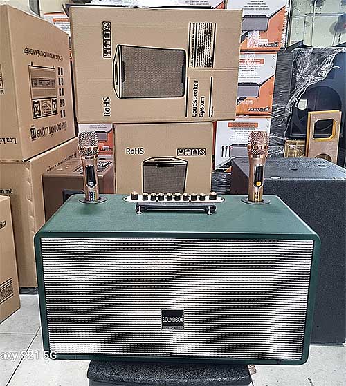 Loa xách tay Soundbox T2501B, kèm 2 mic ko dây