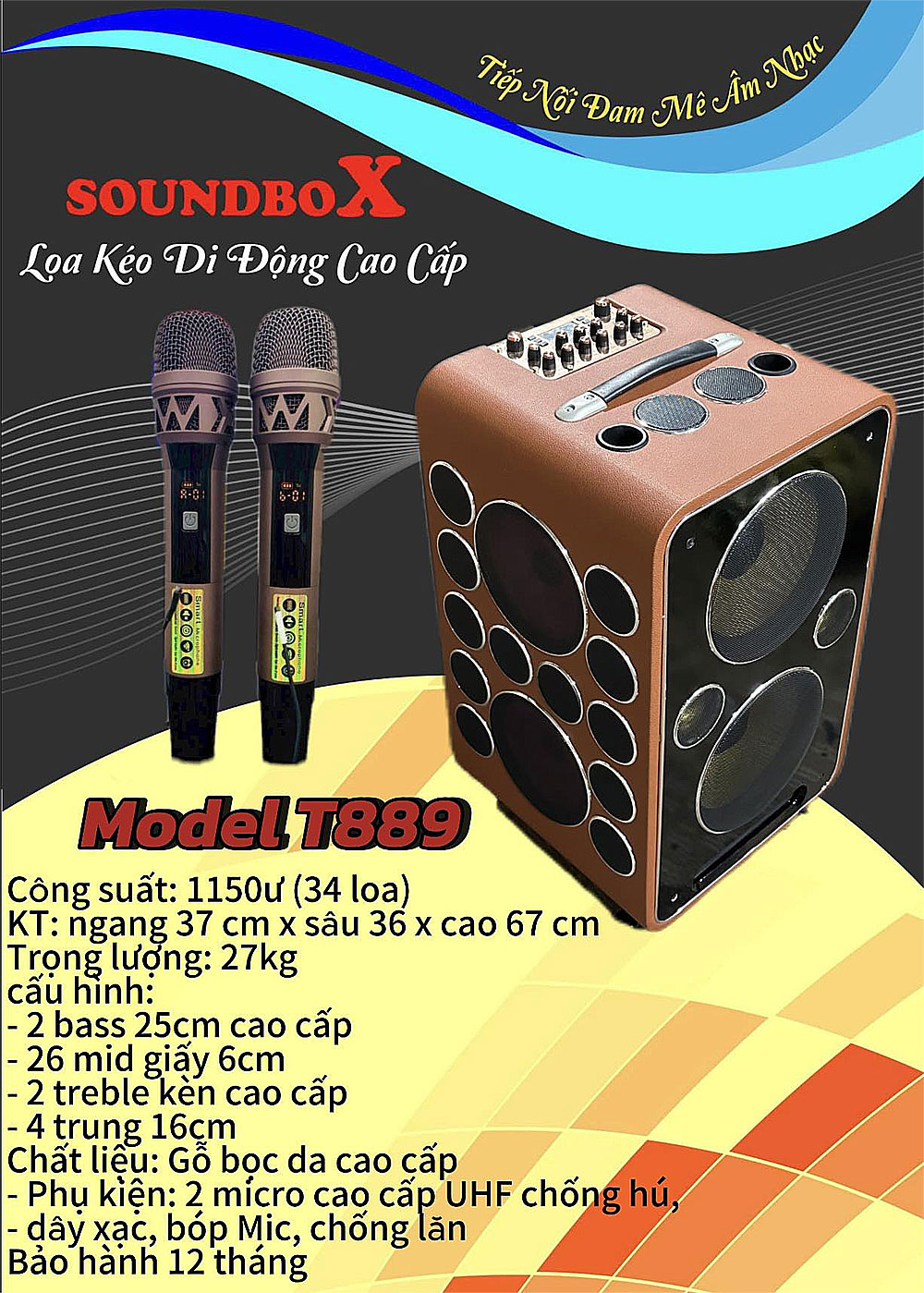 Loa xách tay Soundbox T889, 34 củ loa