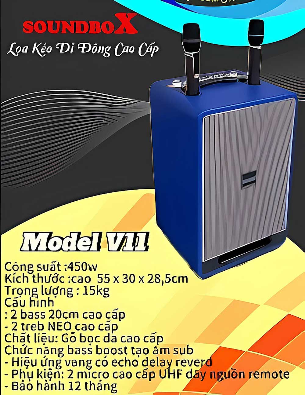 Loa xách tay Soundbox V11, 2 bass 20