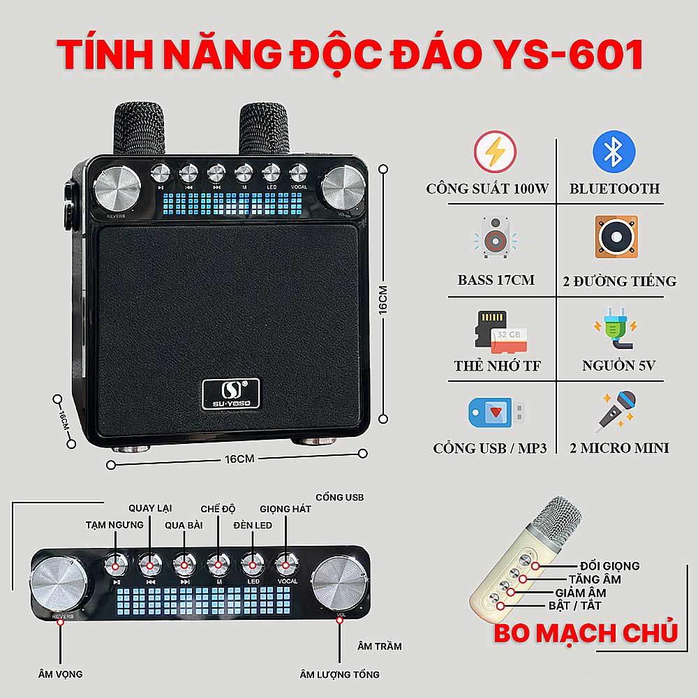 Loa xách tay Su-Yosd YS-601, kèm 2 micro