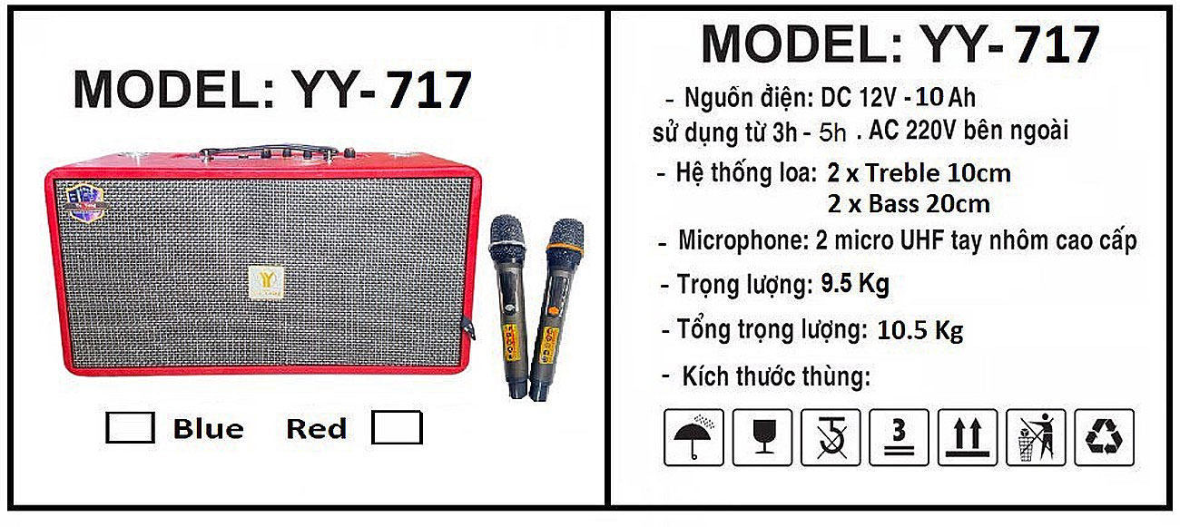 Loa xách tay YUYANG YY-717, 2 bass 2 tấc