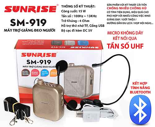 Máy trợ giảng Sunrise SM-919, kèm mic không dây, RMS 15W